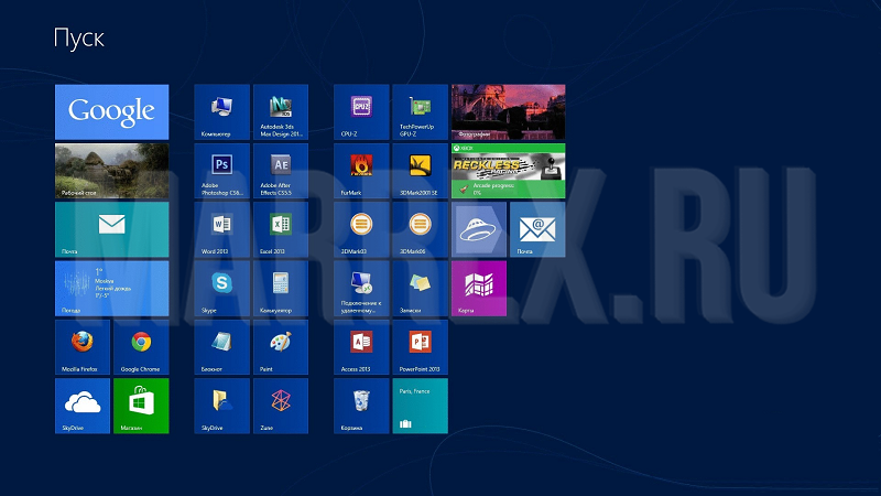 Где  Пуск в Windows 8.